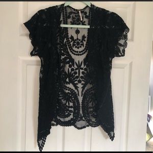 Boho Black Lace Short Sleeve Cardigan